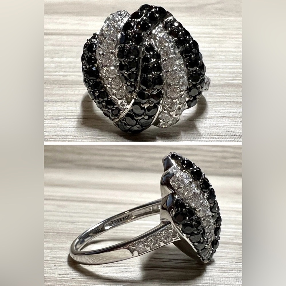 Designer Signed Jean Dousset (JD) Sterling Silver Pave Set Spinel & CZ Ring